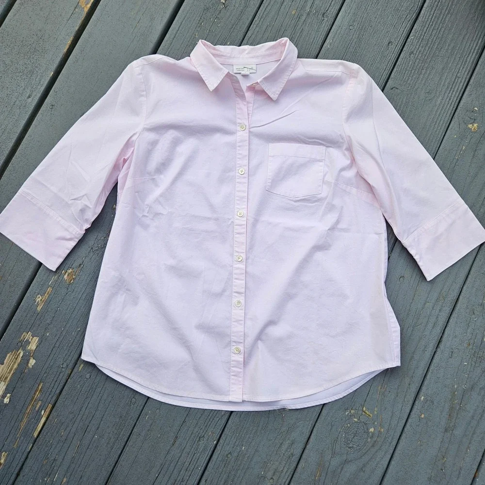 J. Jill White Shirt Collection Soft Pink Button-Up 3/4 Sleeve Womens Medium - Picture 6 of 9